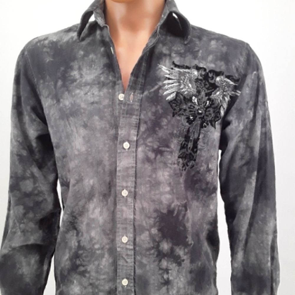 Eighty Eight Men's Shirt Long Sleeve Button Up w/Felt Wings Size S 100%Cotton